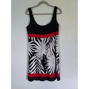 DressBarn Woman's Sleeveless Pull On Dress Size 14 Black White Red Geometric